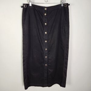 EUC Ralph Lauren Vintage Black Cotton Denim Button Front Maxi Skirt Size 12 #701